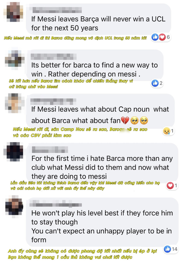  
Cư dân mạng cũng cùng cảm nhận khi cho rằng Messi là chân sút không thể thay thế tại Barca nếu đội bóng này muốn thành công. Ảnh: Chụp màn hình