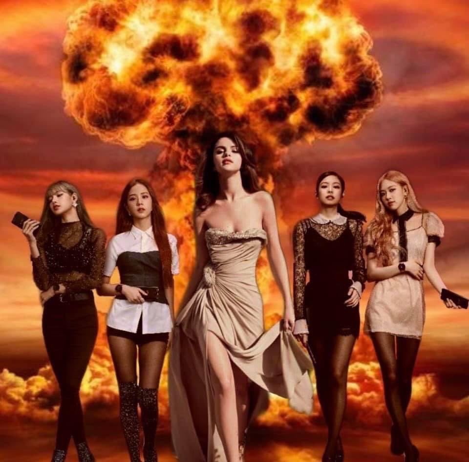  
BLACKPINK và Selena trong poster rực lửa, cho thấy sức mạnh của 5 cô gái. Ảnh: Twitter