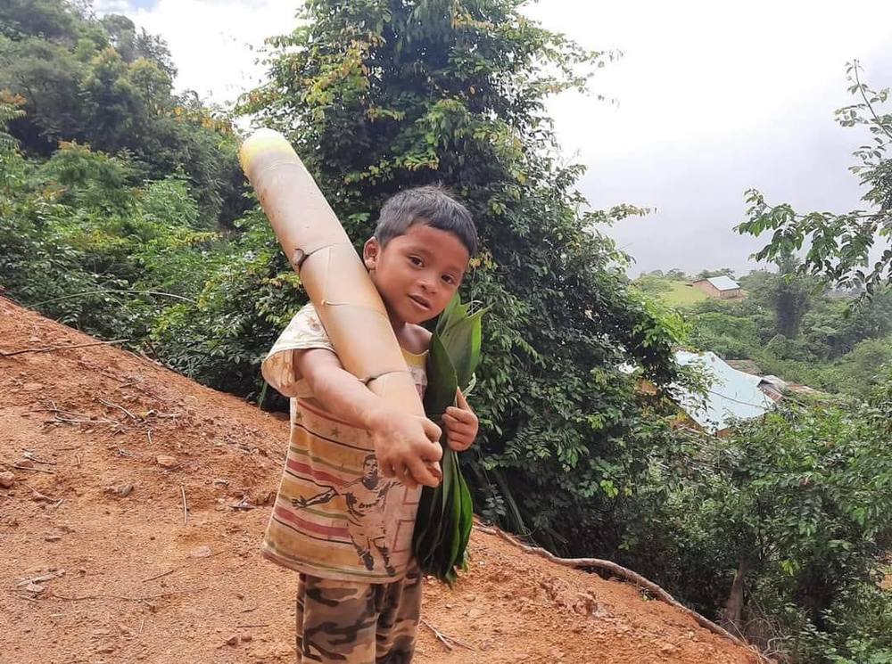  
Hình ảnh cậu bé vác khúc măng rừng ủng hộ người miền xuôi chống dịch được chụp lại từng gây sốt trên mạng (Ảnh: Trần Nguyễn Vỹ)