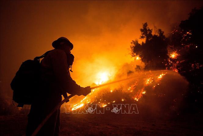 
 Lính cứu hỏa dập lửa tại đám cháy rừng ở Monrovia, bang California, Mỹ ngày 15/9/2020. (Ảnh: TTXVN)