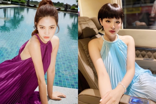  
Jolie Nguyễn và Hiền Hồ "cân sức" khi diện cùng một chiếc đầm. (Ảnh: FBNV)