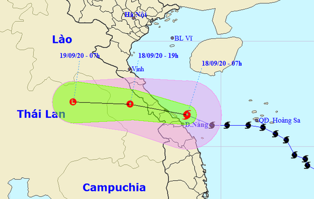 
Sau khi suy yếu, bão số 5 sẽ tới khu vực Trung Lào. (Ảnh: Trung tâm dự báo khí tượng thủy văn quốc gia)