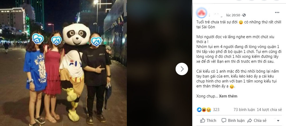 
Bài viết về trải nghiệm của nhóm bạn trẻ ở phố đi bộ Nguyễn Huệ được một fanpage chia sẻ lại. (Ảnh: Chụp màn hình)