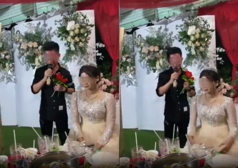 
Người yêu cũ lên hát tặng cô dâu trong đám cưới. (Ảnh cắt từ clip)