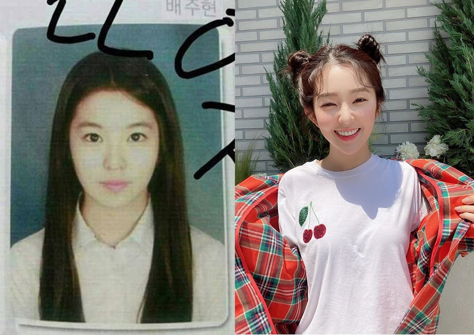  
Irene thời điểm tốt nghiệp trung học và năm 2020, hiện tại cô đang là trưởng nhóm Red Velvet. (Ảnh: Instagram)
