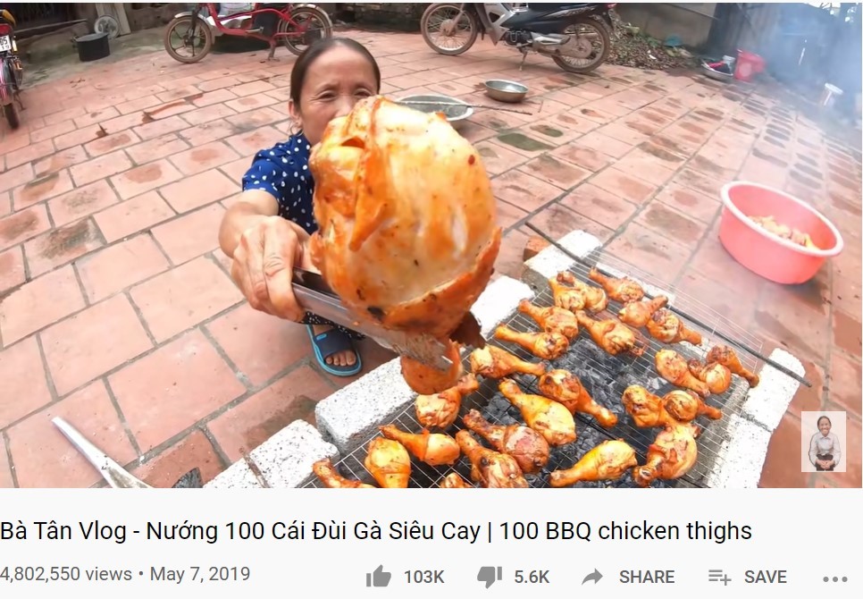 
Món ăn đầu tiên bà Tân làm trên kênh nhận được gần 5 triệu lượt xem. (Ảnh: Chụp màn hình)
