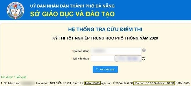 
Điểm số của Nguyễn Lê Vũ. (Ảnh: VTC)