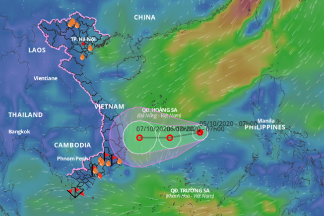 
Một vùng áp thấp đang di chuyển trên Biển Đông, tiến vào Việt Nam. (Ảnh: Thanh Niên)