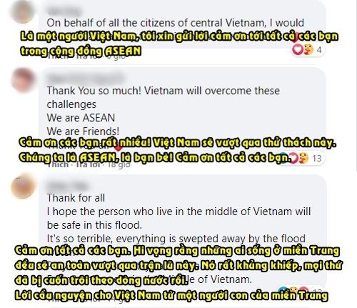  
Cư dân mạng Việt Nam gửi lời cảm ơn tới cộng đồng Đông Nam Á. (Ảnh chụp màn hình)