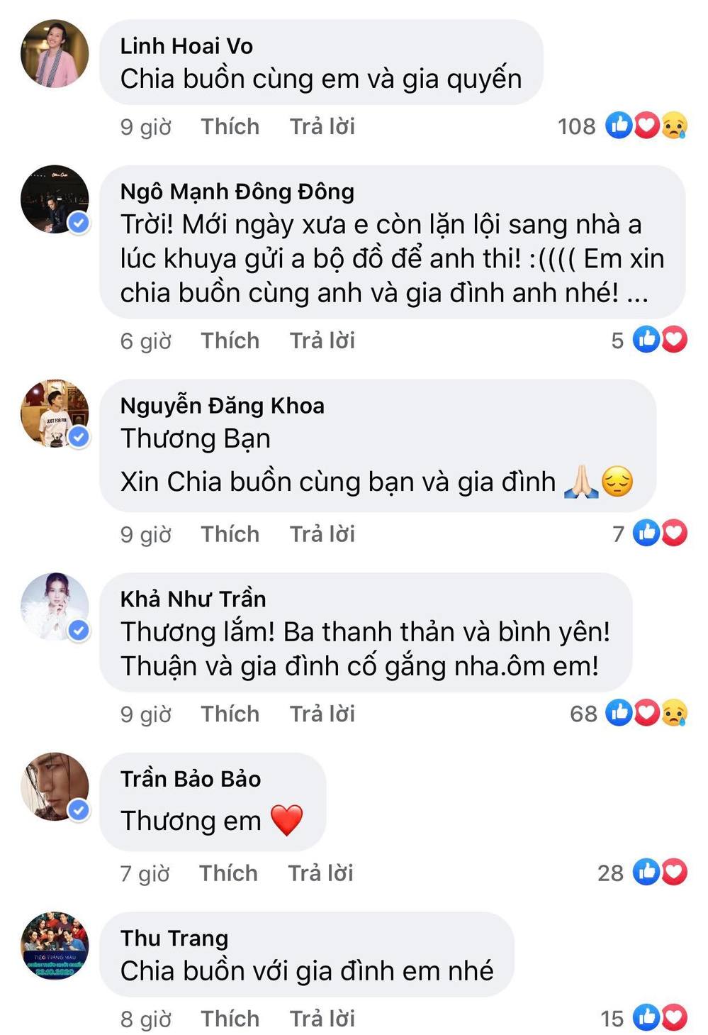  
Đồng nghiệp thân thiết chia buồn cùng gia đình Thuận Nguyễn. (Ảnh: Chụp màn hình)