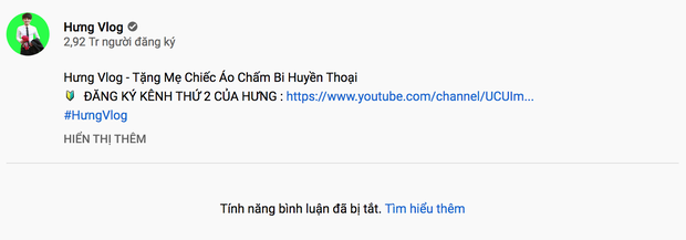  
Ban đầu clip này đã bị Hưng khóa tính năng bình luận, cũng như link vẫn về kênh thứ 2 của mình. (Ảnh: Chụp màn hình)