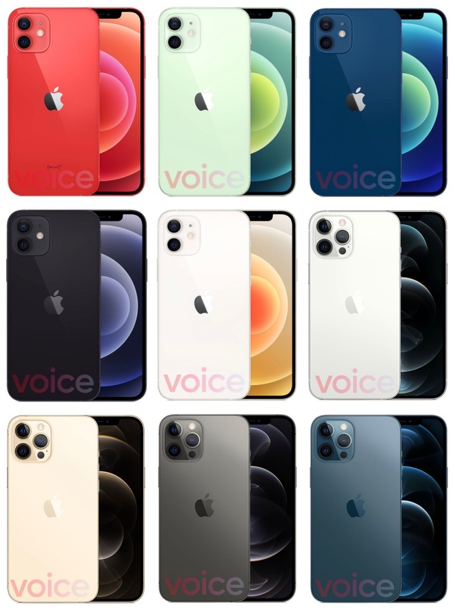  
iPhone 12 với nhiều phiên bản màu sắc khác nhau (Ảnh: Evan Blass)
