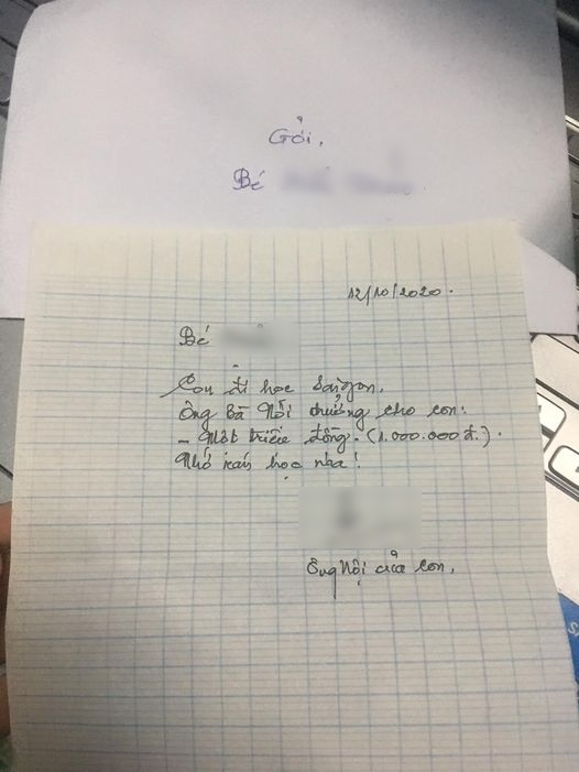  
Bức thư chan chứa tình cảm mà người ông gửi cho cháu mình. (Ảnh: FB T.N)