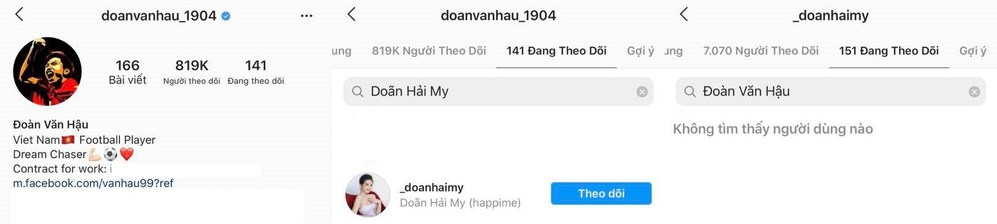  
Dù Hải My không theo dõi anh nhưng Văn Hậu chỉ follow mình cô là người Việt trên Instagram. (Ảnh: Chụp màn hình)