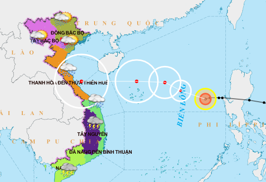  
Bão số 8 đang hình thành ngoài Biển Đông, chuẩn bị tiến vào Việt Nam. (Ảnh: Trung tâm dự báo khí tượng thủy văn quốc gia)