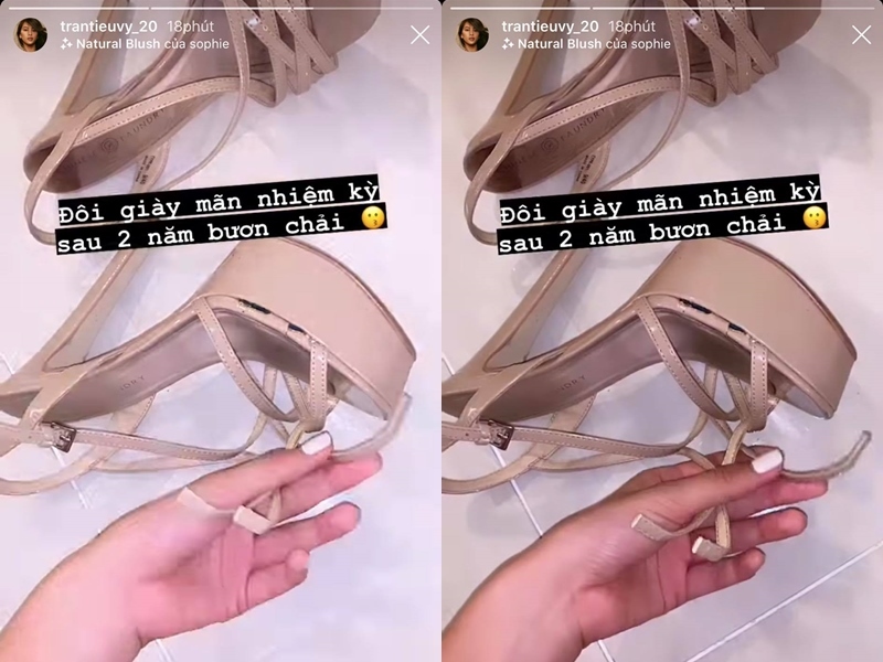 
Khoảnh khắc đôi giày mãn nhiệm kỳ được nàng Hậu chia sẻ trên Instagram Story. (Ảnh: Chụp màn hình)