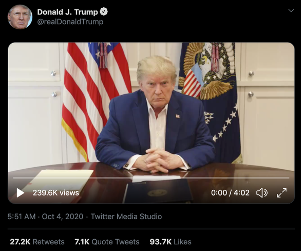  
Tổng thống Trump xuất hiện trong đoạn clip mới nhất. (Ảnh: Chụp màn hình).