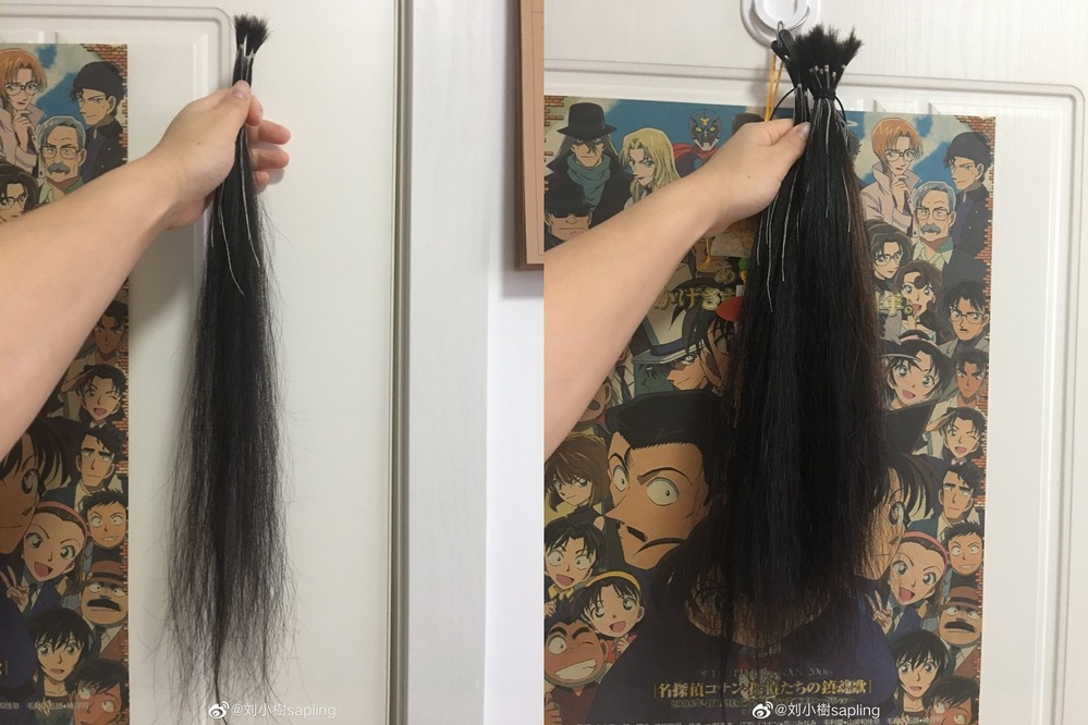  
Chỉ sau 1 tháng số tóc thu thập đã tăng đáng kể. (Ảnh: Weibo).