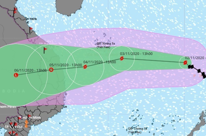  
Dự báo về đường đi của bão số 10 trên biển Đông (Ảnh: Trung tâm DBKTTVQG)