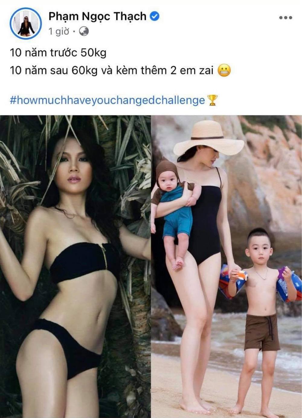  
Siêu mẫu Ngọc Thạch sau 10 năm đã là mẹ của hai nhóc tì và thân hình tăng thêm 10kg. (Ảnh: Chụp màn hình)