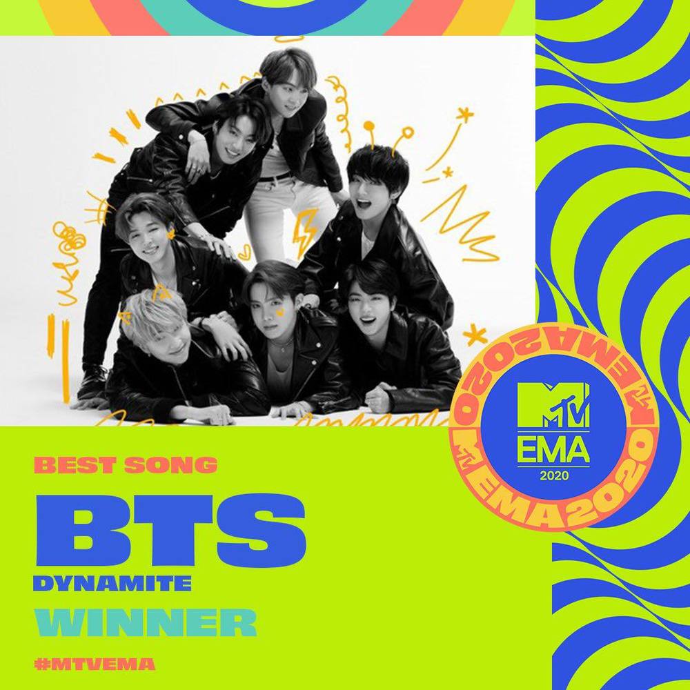 
BTS thắng lớn tại lễ trao giải MTV EMAS 2020. (Ảnh: Twitter)