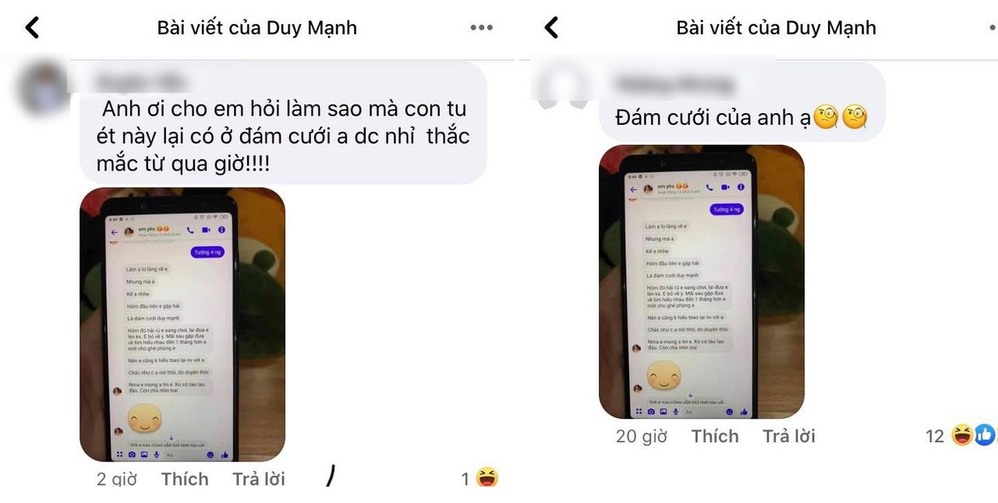  
Xuất hiện không ít những lời bình luận “nhờ” Duy Mạnh xác minh chuyện Quang Hải gặp Huỳnh Anh tại đám cưới. (Ảnh chụp màn hình)