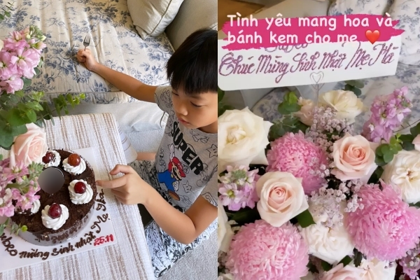 Ngày từ sớm, Subeo đã tạo niềm vui, tặng hoa và quà cho mẹ. (Ảnh: FBNV) - Tin sao Viet - Tin tuc sao Viet - Scandal sao Viet - Tin tuc cua Sao - Tin cua Sao