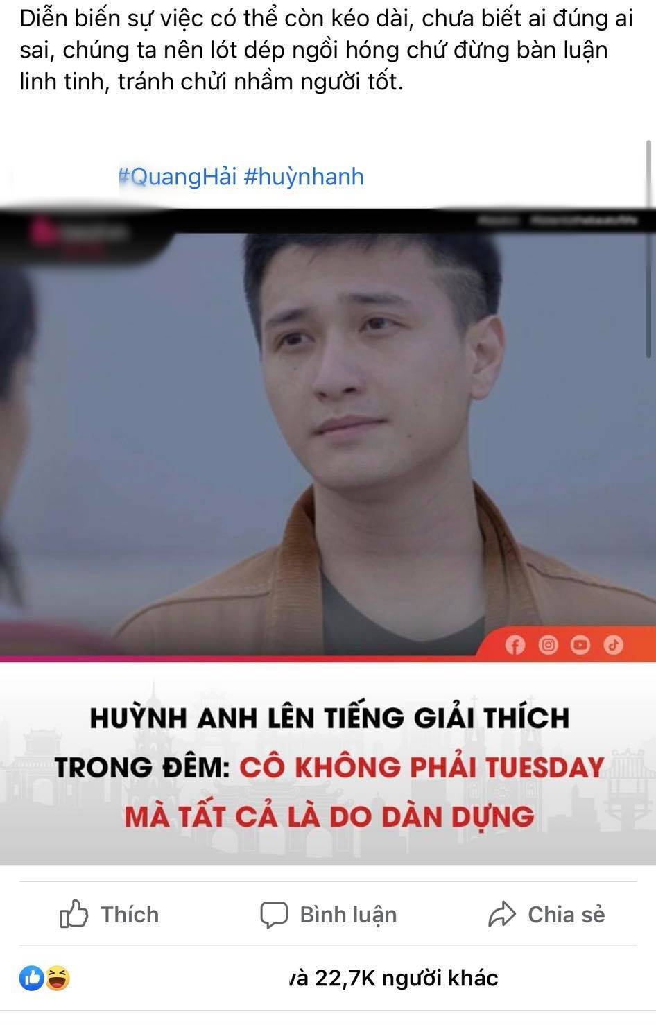  
Hình ảnh Huỳnh Anh xuất hiện trên một diễn đàn khi nói về chuyện tình cảm của Quang Hải. (Ảnh: Chụp màn hình)