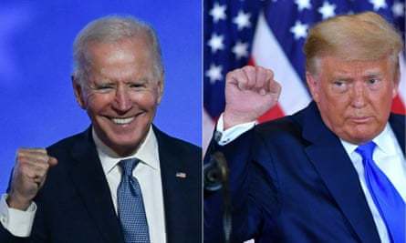  
Trump và Biden không ai nhường ai trong 1 tuần bầu cử vừa qua (Ảnh: The Guardian)