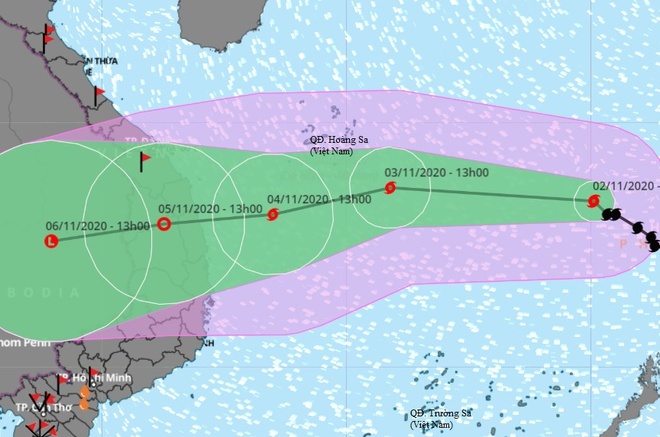  
Dự báo đường đi của bão số 10 trên Biển Đông. (Ảnh: Zing)