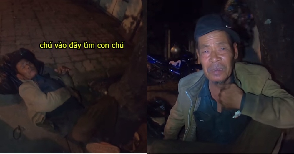  
Người đàn ông với gói hành lý nhỏ đi tìm con. (Ảnh: Cắt từ clip)