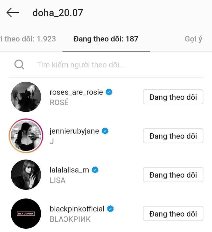  
Hoa hậu Đỗ Thị Hà theo dõi Instagram của BLACKPINK. (Ảnh: Chụp màn hình)