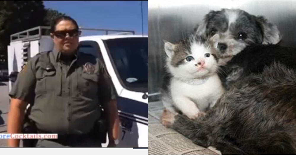  
Nữ sĩ quan Michelle Smith là người phát hiện cặp chó mèo kể trên. (Ảnh: Amomeupet) 