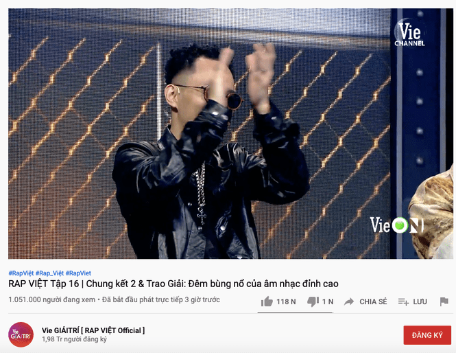  
Lượt xem trực tuyến của Rap Việt. (Ảnh: Chụp màn hình)