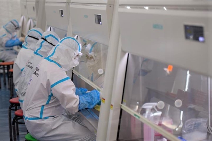  
Nhân viên y tế lấy mẫu xét nghiệm Covid-19 tại phòng thí nghiệm (Ảnh: Tân Hoa Xã)