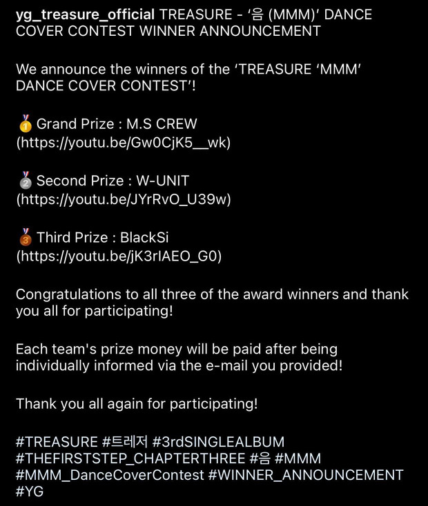  
YG công bố giải thưởng nhất, nhì và ba đều thuộc về các đại diện đến từ Việt Nam (Ảnh: Chụp màn hình)
