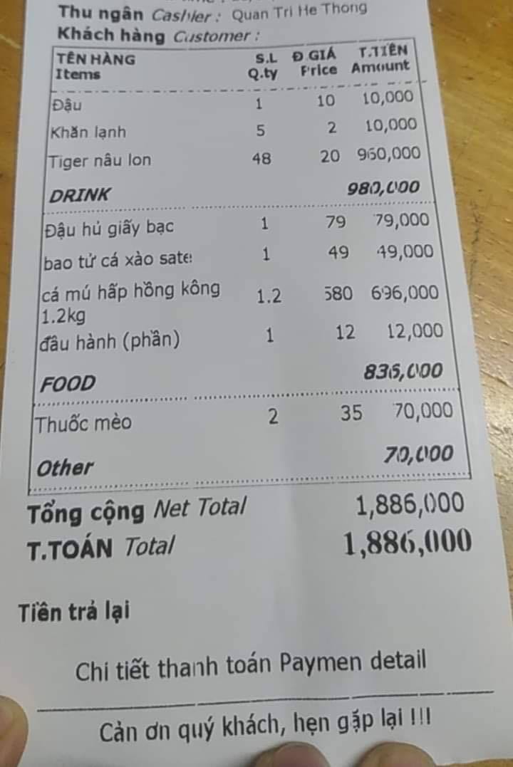 
Hoá đơn bị quỵt gần 2 triệu đồng (Nguồn: Tiin.vn)