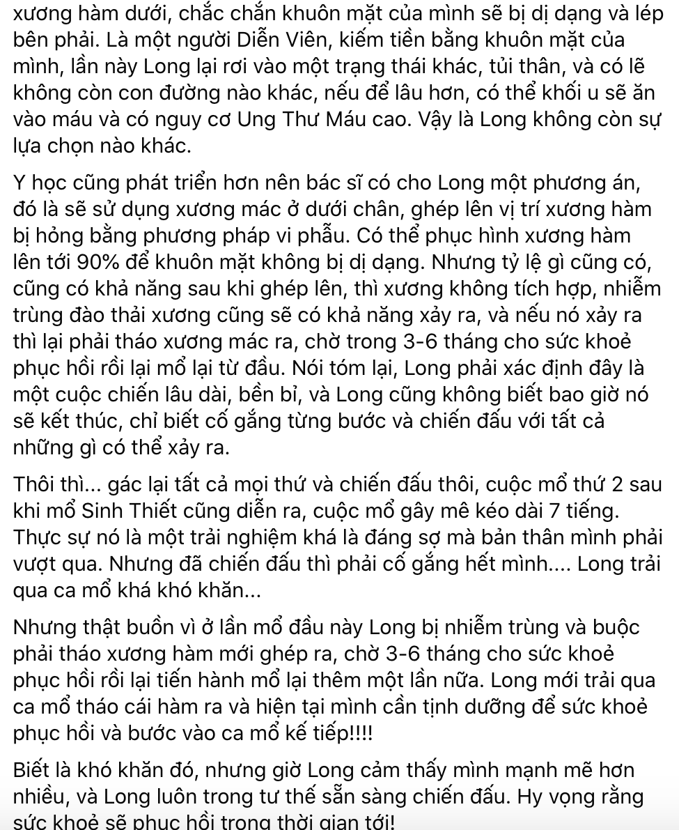  
Nguyên văn bài chia sẻ của Long Chun. (Ảnh: Chụp màn hình).