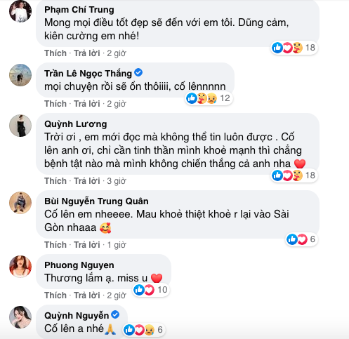 
Nhiều sao Việt gửi lời động viên Long Chun vượt qua khó khăn. (Ảnh: Chụp màn hình)