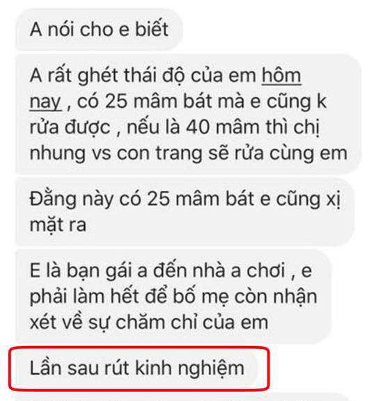  
Cô gái khác tuy đã cố rửa hết 25 mâm bát nhưng vẫn bị người yêu trách. (Ảnh: TGT)