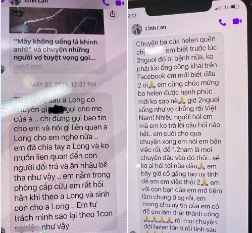  
Tin nhắn ngày 7/5/2019, Linh Lan khẳng định không còn quan hệ gì với cố ca sĩ. (Ảnh: FB D.D.H)