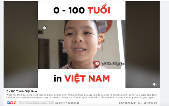  
Video "0-100 tuổi ở Việt Nam" thu hút hàng trăm nghìn lượt bày tỏ cảm xúc trên Facebook. (Ảnh chụp màn hình)