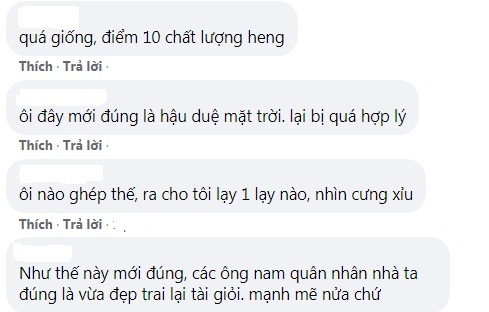 Một số bình luận của cư dân mạng về bức hình ghép kể trên. (Ảnh: Chụp màn hình)
Một số bình luận của cư dân mạng về bức hình ghép kể trên. (Ảnh: Chụp màn hình)