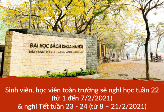 
Thông báo lịch nghỉ học của trường Đại học Bách khoa Hà Nội. (Ảnh: Đại học Bách khoa Hà Nội)