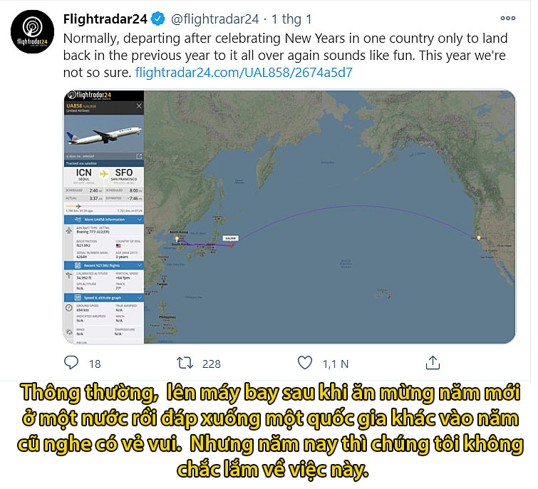  
Dòng chia sẻ trên twitter về 2 chuyến bay đặc biệt​ (Nguồn: Flightradar24)