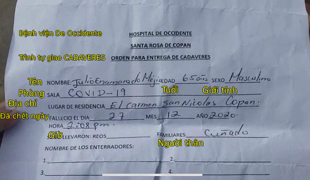  
Giấy chứng tử của ông Julio do bệnh viện địa phương cung cấp (Ảnh: Daily Star)