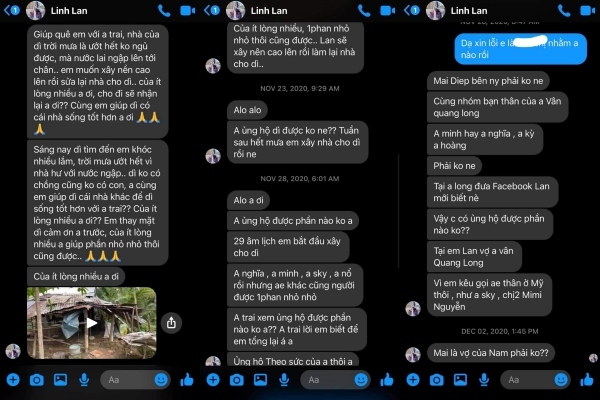 Hàng loạt tin nhắn xin tiền từ thiện cũng đã được đăng tải. (Ảnh: FBNV) - Tin sao Viet - Tin tuc sao Viet - Scandal sao Viet - Tin tuc cua Sao - Tin cua Sao