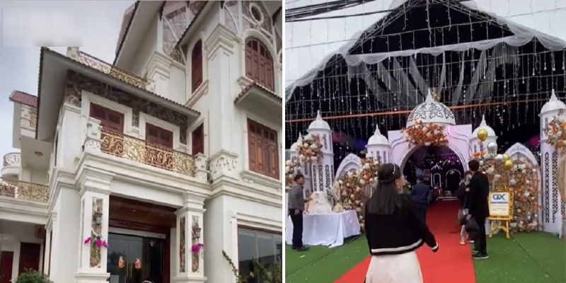  
Đám cưới được tổ chức tại một biệt thự xa hoa ở Thanh Hóa, cổng rạp nhìn qua đã biết gia thế cô dâu chú rể "không phải dạng vừa". (Ảnh: Chụp màn hình)
