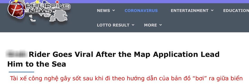  
Bài báo chia sẻ câu chuyện anh tài xế lao xe ra giữa biển khi đi theo chỉ dẫn của bản đồ. (Ảnh: Philippines News)