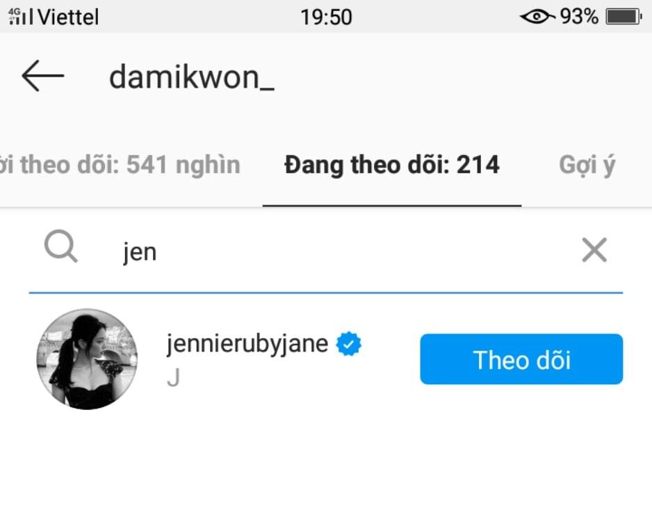  
Chị gái G-Dragon follow tài khoản Instagram của Jennie. (Ảnh: Chụp màn hình)
